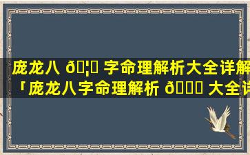 庞龙八 🦈 字命理解析大全详解「庞龙八字命理解析 🐒 大全详解视频」